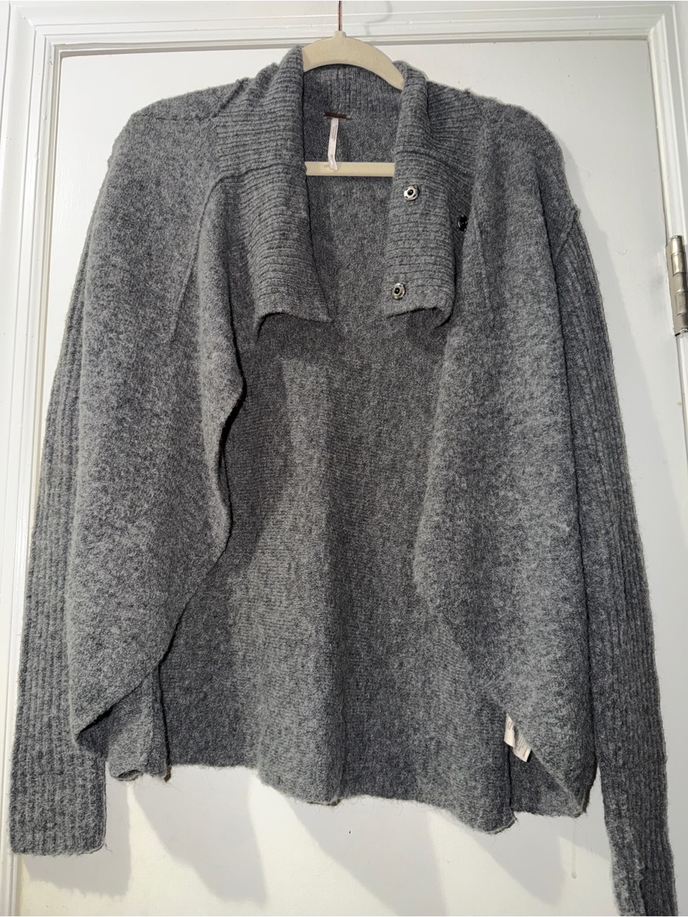 Free People Heather Gray Open Drape Cardigan with Shawl Collar
